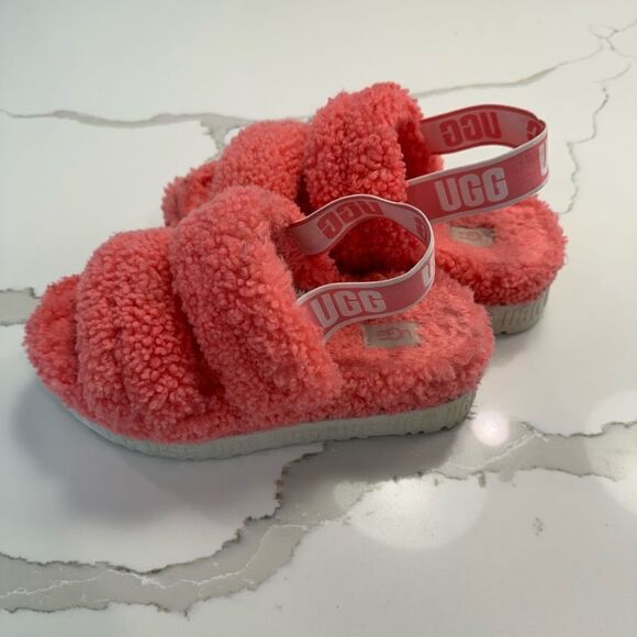 UGG Pink Fluffy slippers size 6 - Picture 1 of 6